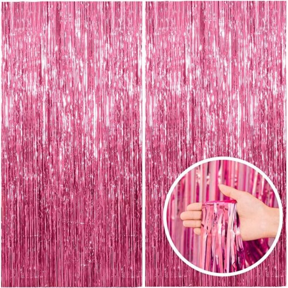 Pink Tinsel Backdrop 2 Pack Party Decorations Foil Fringe Birthday Photo Booth